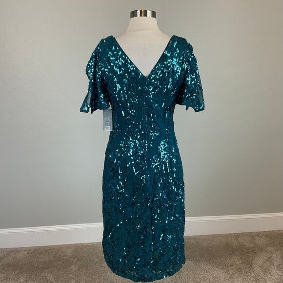 Alex Evenings Women's Cocktail Dress Size 6 Green Sequined Short Sleeve Sheath - Picture 4 of 12